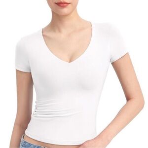 Naked Wardrobe V-Neck White Top smooth collection